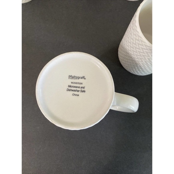 Lot Of 6 Pfaltzgraff Everyday Winston Coffee Mugs Cups White Zig Zag Pattern - Picture 10 of 10
